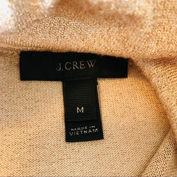 J. Crew Turtleneck Metallic Rose Gold Stretch Knit Ruffle Edge Top size Medium - Picture 14 of 16